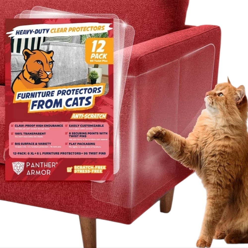 12 Pack Panther Armor Furniture Protectors Vinyl Sheets from Cat Scratches